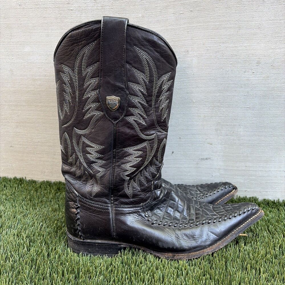 Wild West Crocodile Leather Toe Cowboy Western Boots Handcrafted Sz 8 Black